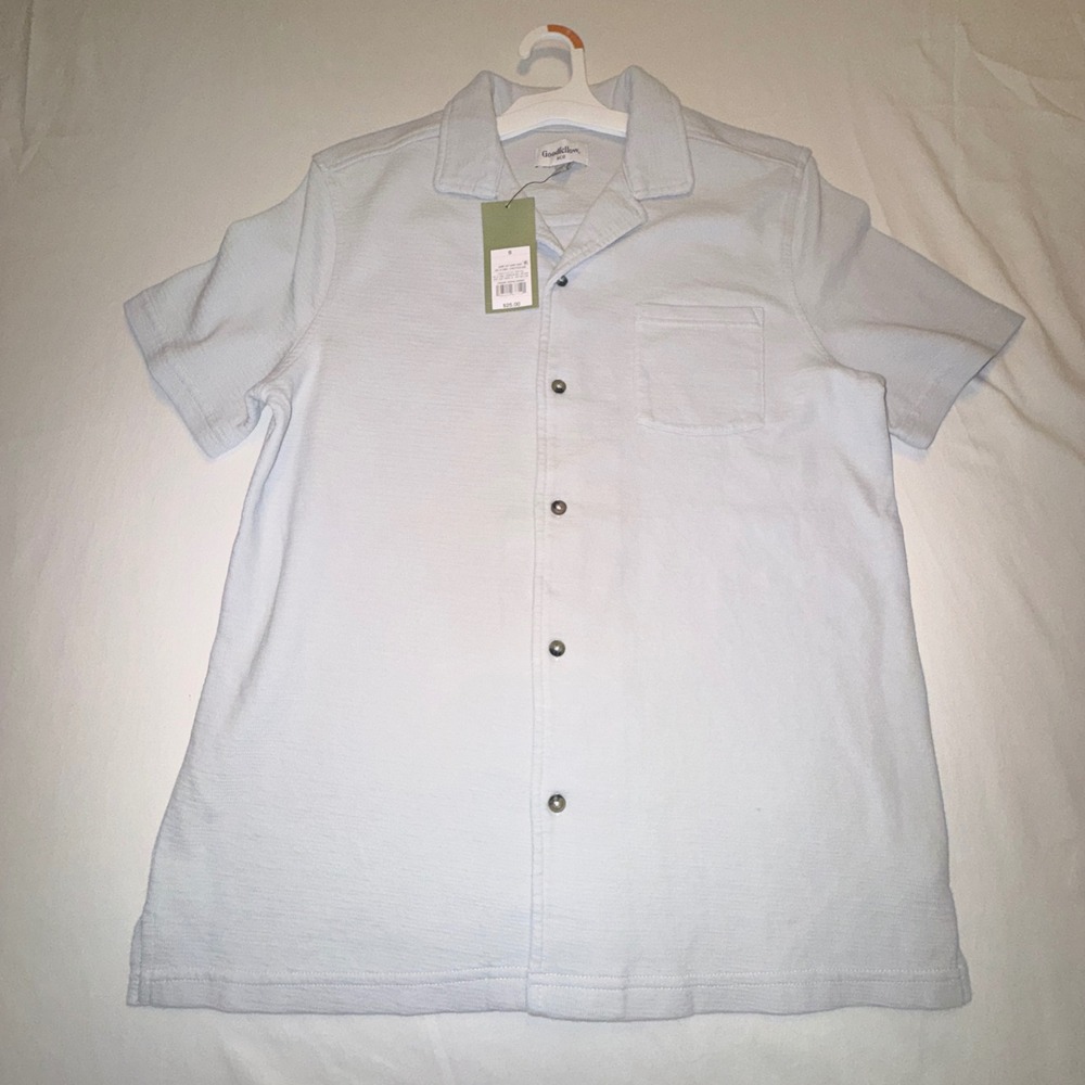 Goodfellow &Co Camp Shirt Mens S Silver Blue NWT Textured Short Sleeve Button Up